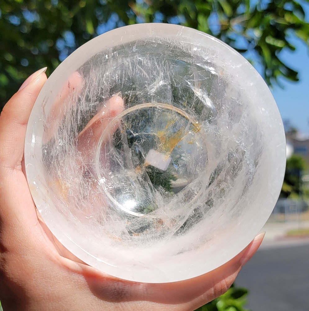 NEW 4.25" x 2" x 360G CLEAR QUARTZ BOWL WITH GOLDEN HEALER